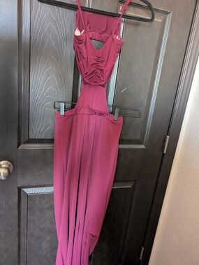 Weissman Magenta Backless Ruched Jumpsuit